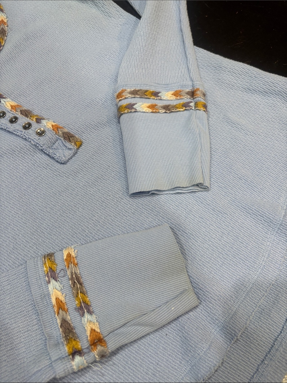 We The Free Light Blue Long-Sleeve Henley Top with Braided Trim - Picture 3 of 6